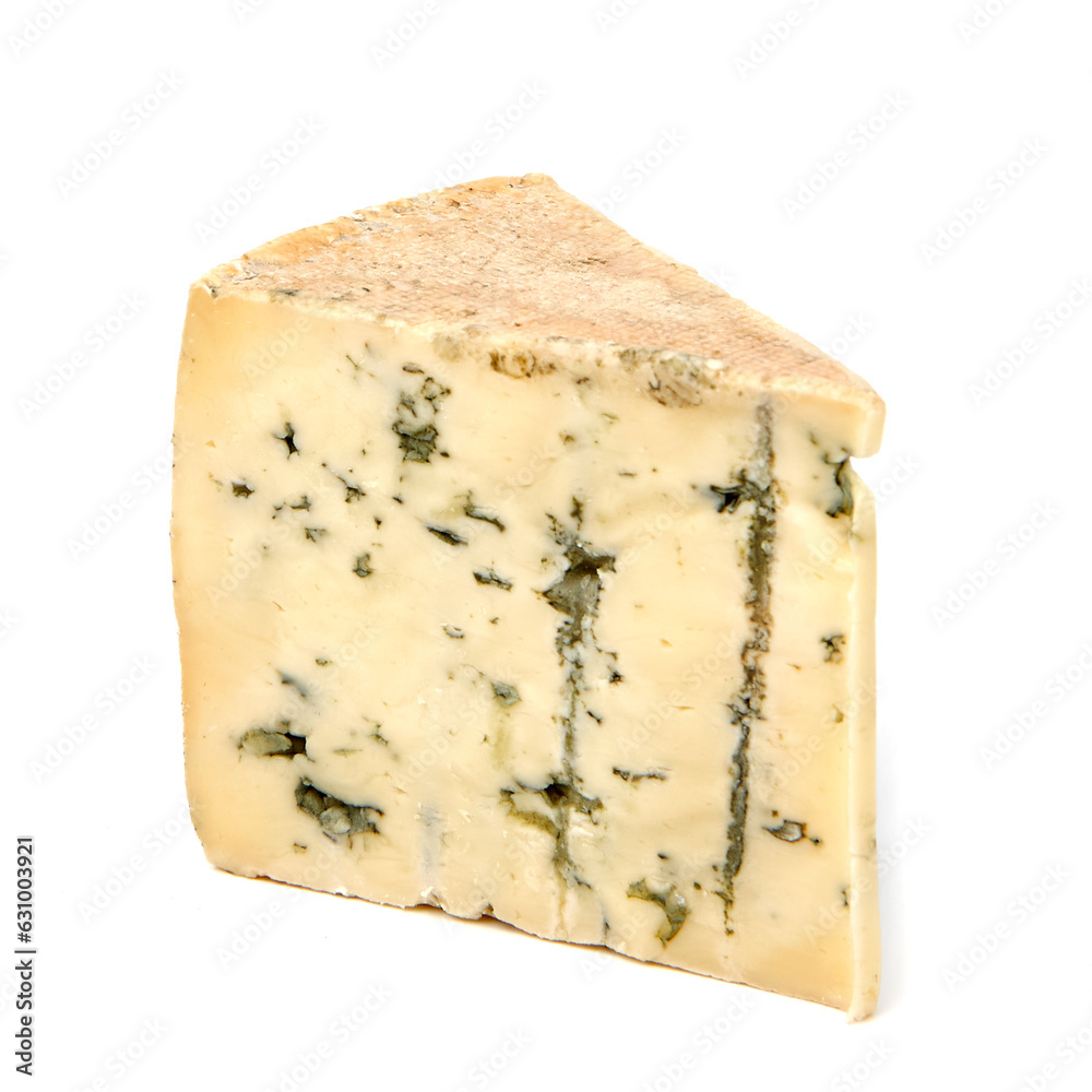 Cheese with blue mold Blyuchatel on a white background