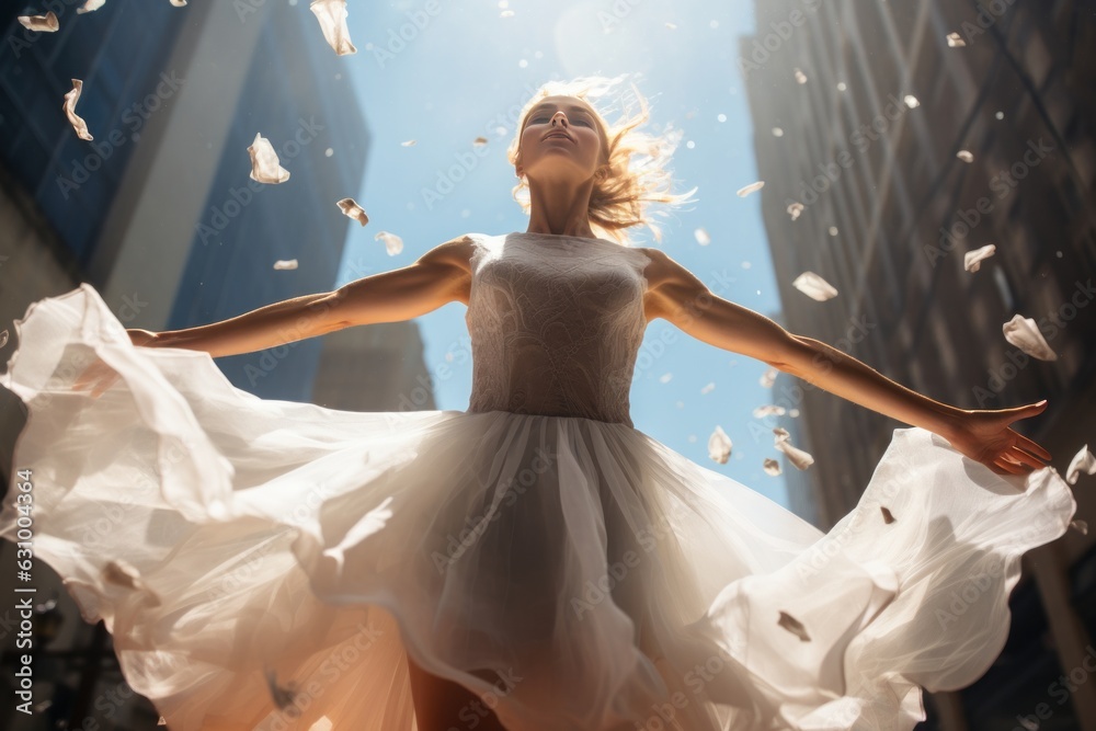 Fototapeta premium Ballerina Caught In Mid Air During A Ballet Performance, Generative AI