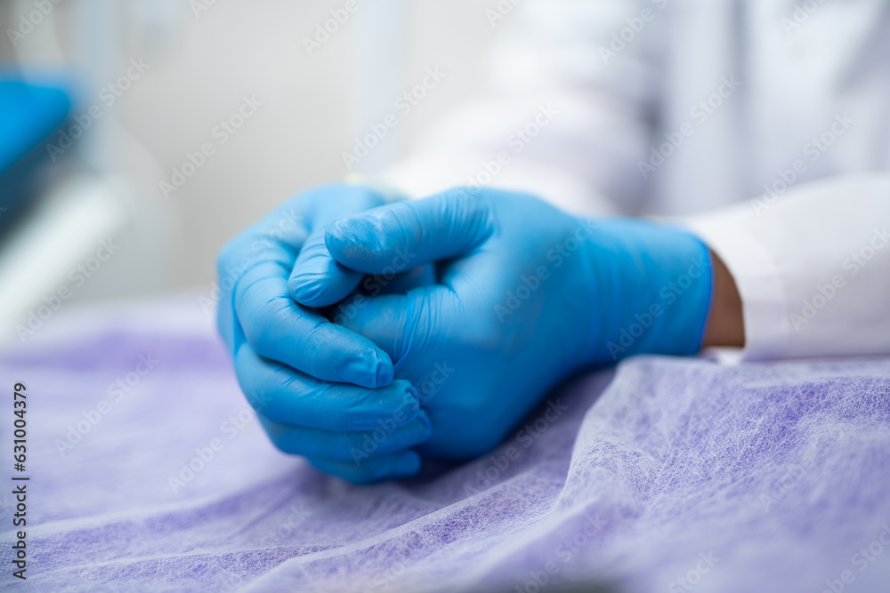 Fototapeta premium close-up of doctor's hands in rubber gloves