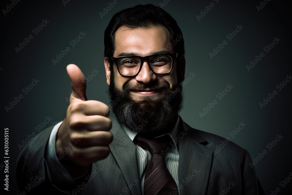 A Bearded Businessman in a Suit Giving a Thumbs Up, A Fictional Character Created By Generated AI.