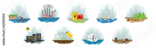 Environmental Issue and Ecological Problem Scene Vector Set
