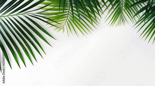 Top view of palm leaves on a white background.