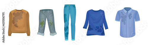 Spotted and Dirty Clothing with Stain for Laundry Vector Set