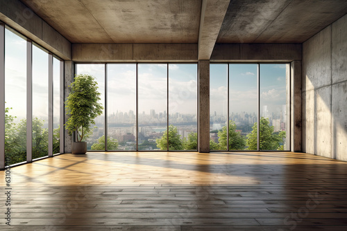 Empty room with panoramic window and mountain view © ttonaorh