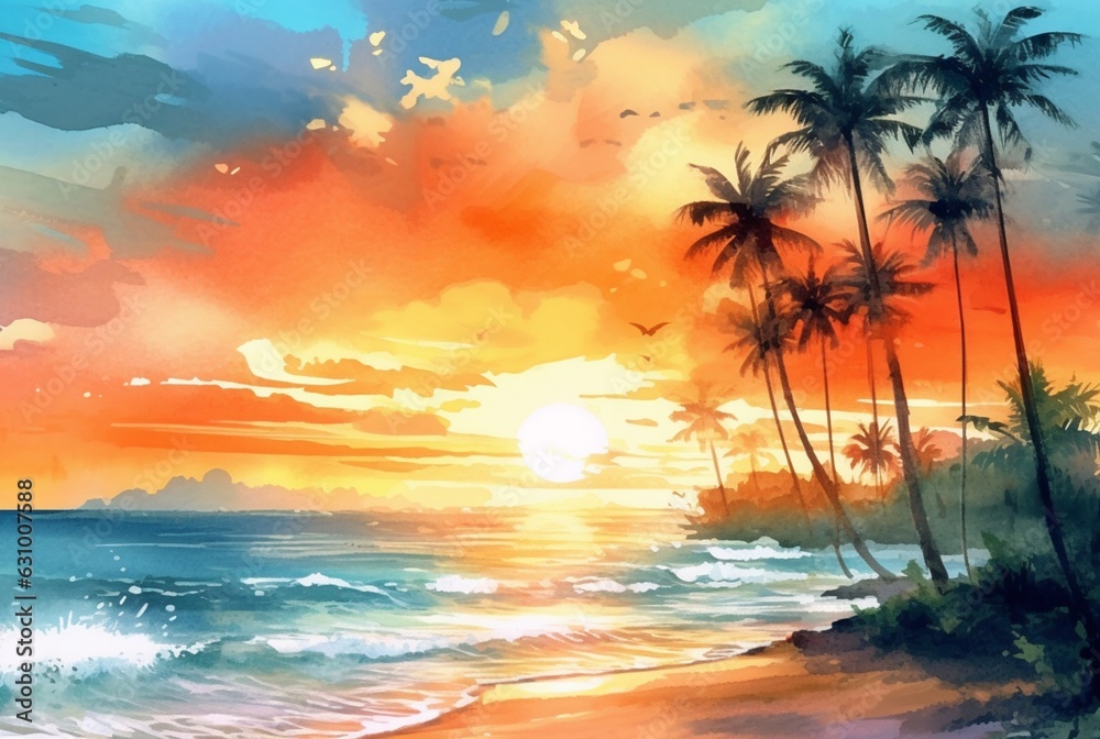 summer concept watercolor abstract background. generative ai summer concept watercolor abstract background. generative ai