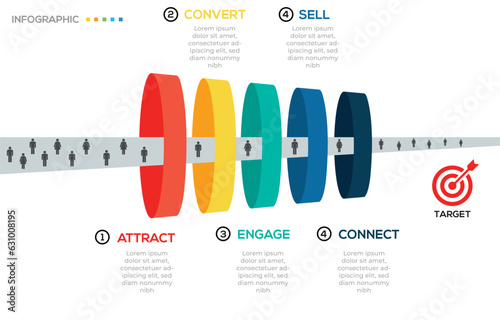 I 5 Level Modern Sales funnel diagram infographic template for business with modern icons and small people icon , presentation vector infographic