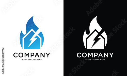 House Fire with electricity Logo Design