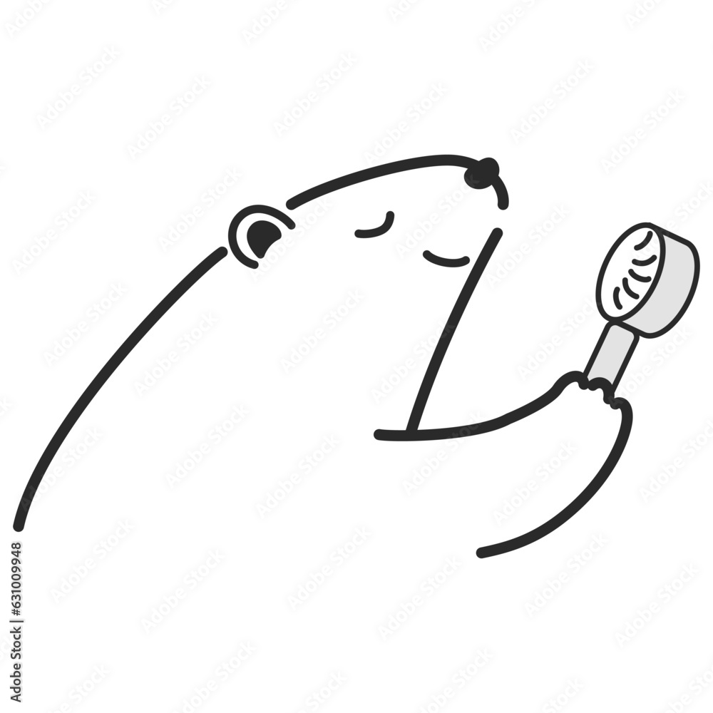 ミニ扇風機を使うシロクマのイラスト(白黒) ミニ扇風機を使うシロクマのイラスト(白黒)