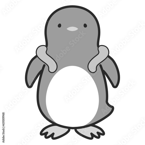 クールネックリングを使用するペンギンのイラスト（白黒）
