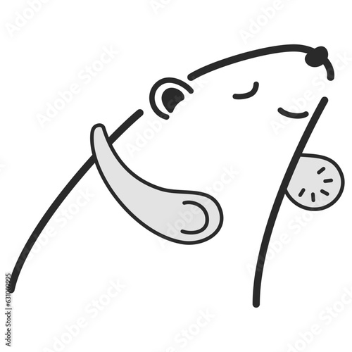 首にかける扇風機（ネックファン）を使うシロクマのイラスト（白黒）