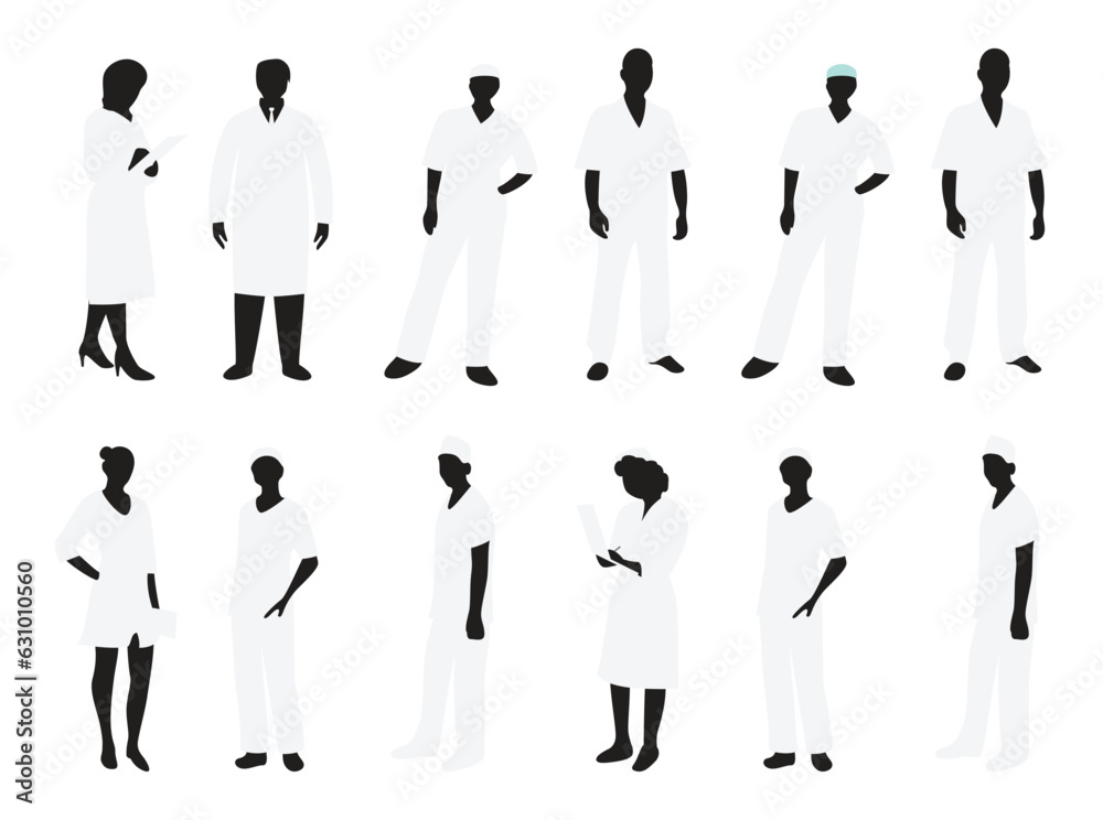 Set of Doctor and Nurse silhouette, man and woman team, isolated on white background Set of Doctor and Nurse silhouette, man and woman team, isolated on white background
