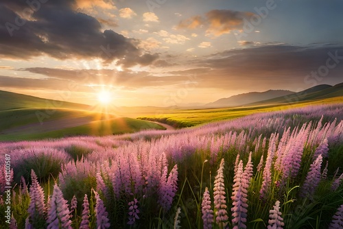 lavender field in sunset generated ai