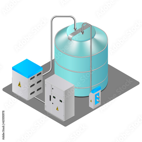 Gas oil industry platform , Oil storage tank. Isometric Vector Illustration.
