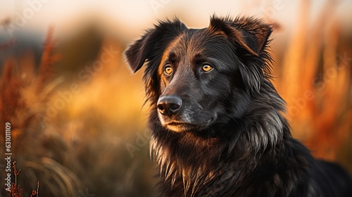black dog portrait on blurred background