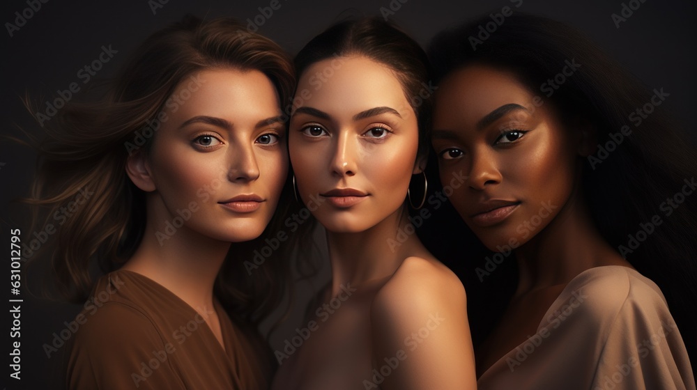 A diverse group of beautiful women with natural beauty and glowing smooth skin. Portrait of many attractive female fashion models with great skincare of all races, tones and style. A diverse group of beautiful women with natural beauty and glowing smooth skin. Portrait of many attractive female fashion models with great skincare of all races, tones and style.