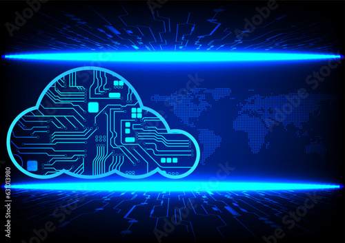 Abstract futuristic Cloud computing technology concept, dark blue background Vector illustration