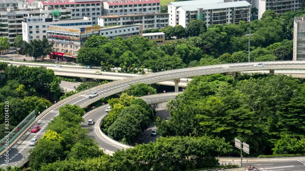 Time-lapse photography of traffic flow at Qingzhu Overpass in Nanning, Guangxi, China
