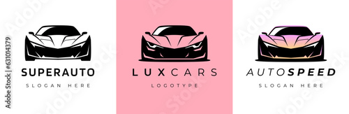 Sports car logo icon set. Luxuty motor vehicle dealership emblems. Auto silhouette garage symbols. Vector illustration