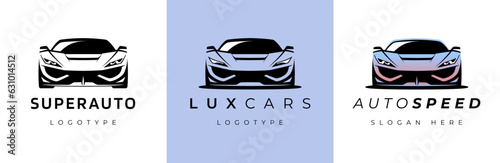 Sports car logo icon set. Luxuty motor vehicle dealership emblems. Auto silhouette garage symbols. Vector illustration