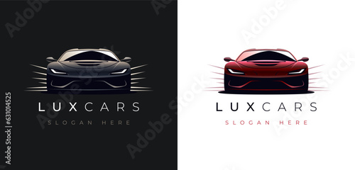 Sports car luxury logo icon set on black and white background. Premium motor vehicle dealership emblems. Colorfull vector illustration