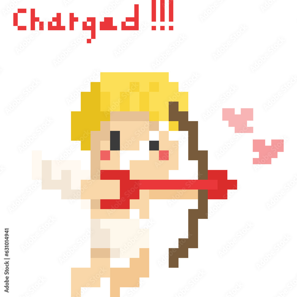 Pixel art cupid character firing his arrow