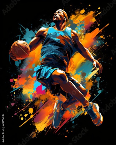Fotobehang Vibrant basketball player slam dunk illustration - dynamic T-Shirt design, Gener