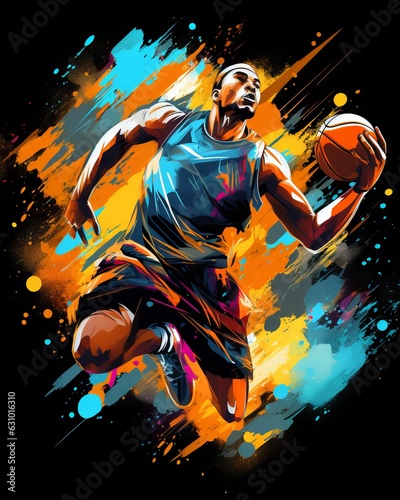 High-Energy Basketball Slam Dunk Illustration with Vibrant Graphics - T-shirt design  Generative AI