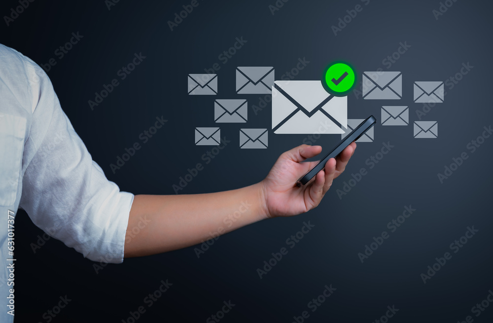 Email safety and secure protection from spam virus from notification mail letters. Inbox receiving electronic message alert with safe to open or read. Business people touch on email on virtual screen. Email safety and secure protection from spam virus from notification mail letters. Inbox receiving electronic message alert with safe to open or read. Business people touch on email on virtual screen.
