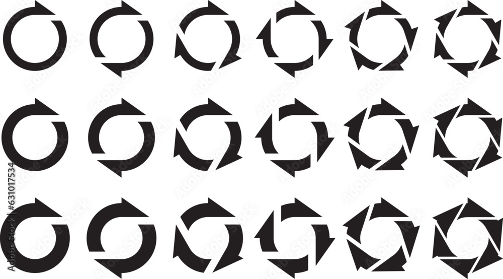 黒い回転矢印のベクターイラストセット 黒い回転矢印のベクターイラストセット