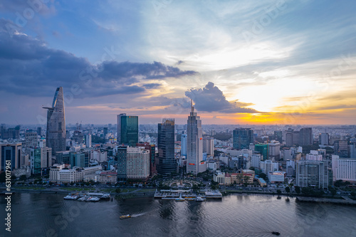 Sunset on Saigon riverside, Ho Chi Minh city Vietnam. Photo taken on 15th July, 2023.