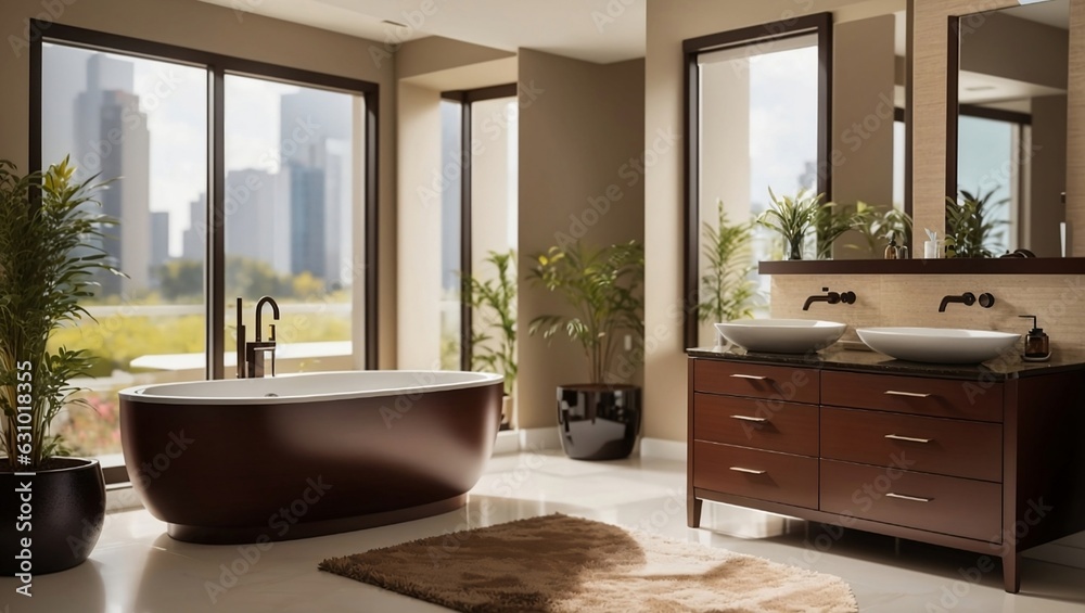 Fototapeta premium modern light brown bathroom interior