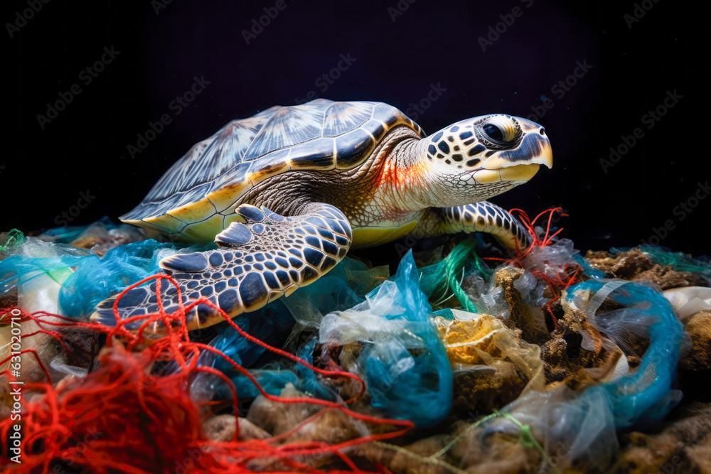 Photo & Art Print Ocean's Cry for Help: A Struggling Sea Turtle Amidst  Plastic Pollution, Remindin, EdNurg