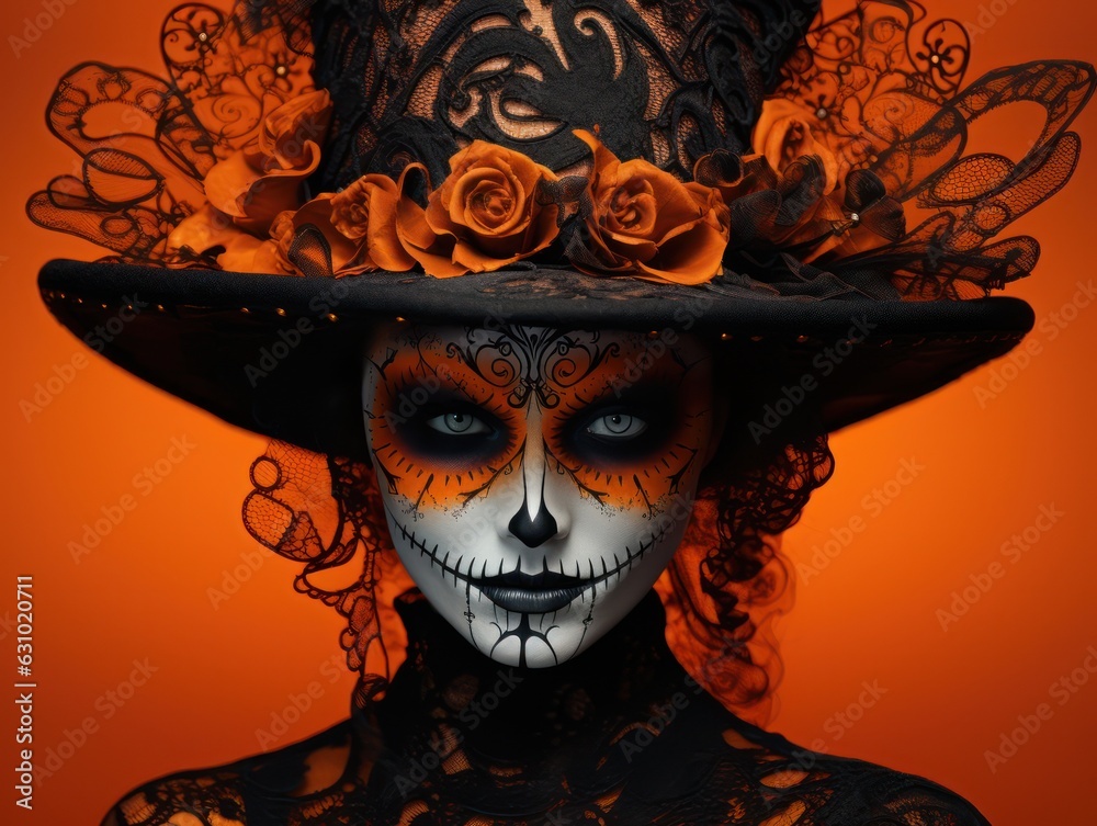 Fototapeta premium halloween witch wearing a hat illustration. Generative Ai.