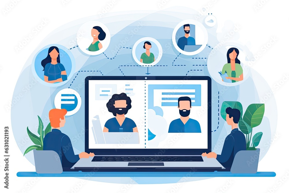 Virtual team meeting with remote employees using video conferencing, working together across different locations - Generative AI