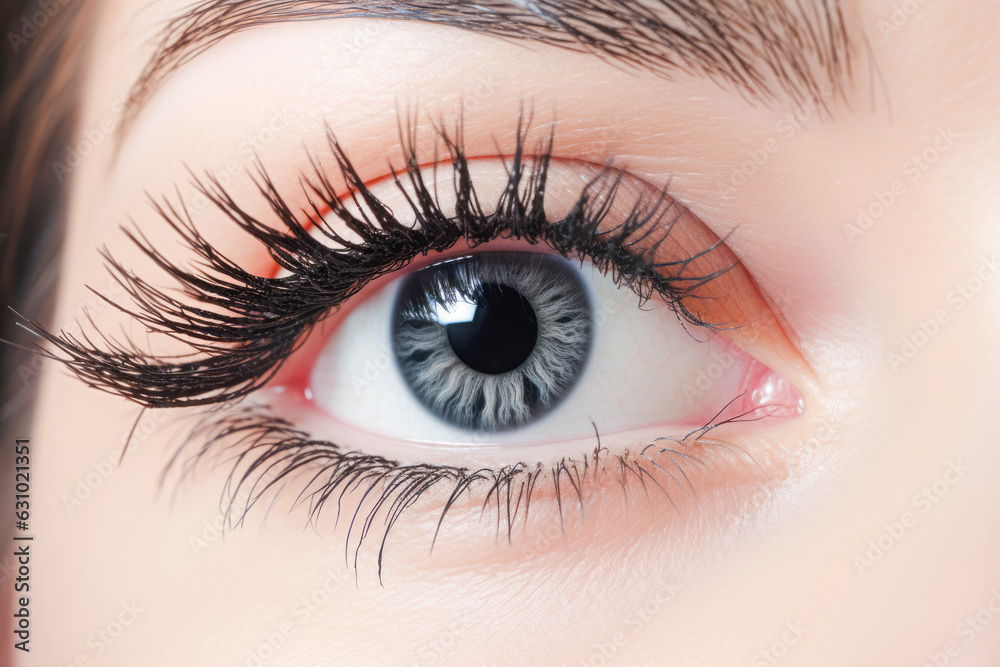 Obraz premium view of a woman's face, with particular attention to her beautifully adorned eye and well-groomed eyebrows, radiating timeless beauty.