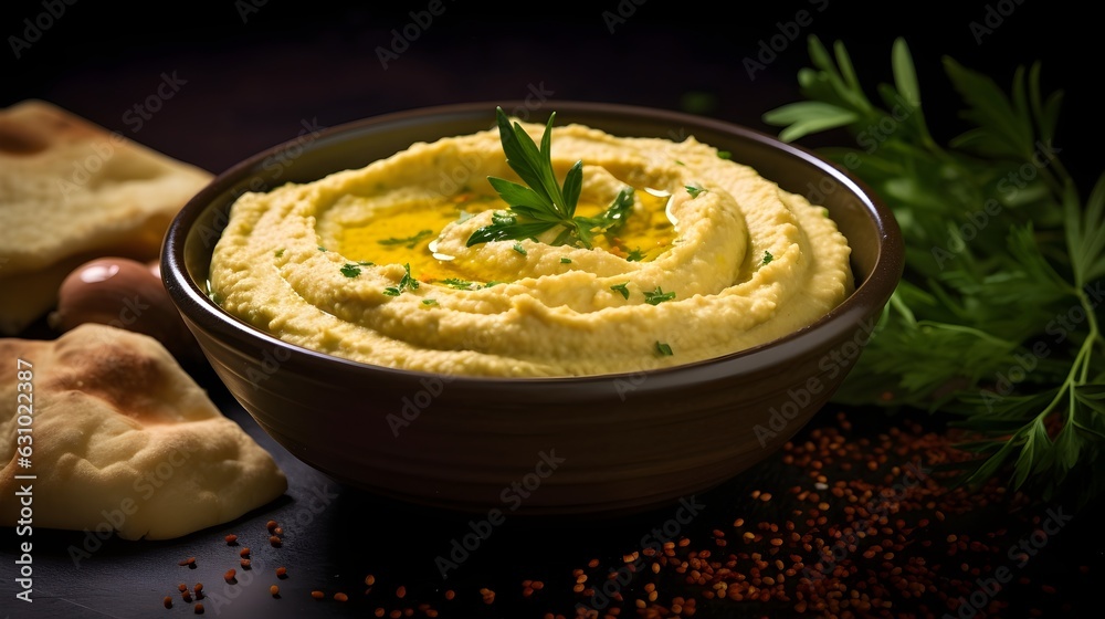 A close-up of traditional Israeli food hummus A close-up of traditional Israeli food hummus