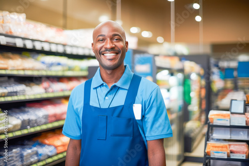 Canvas Print A working manager overseeing supermarket operations, ensuring smooth efficiency in the store
