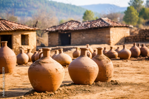 a kvevri (qvevri) in a Georgian winery, showcasing the beautiful craftsmanship of the clay vessel, symbolizing the rich wine culture and historical roots of winemaking in the region. photo