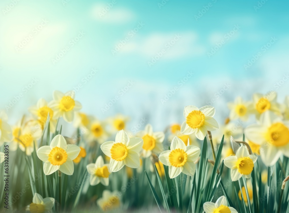 Daffodils and bright green grass background