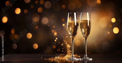 Champagne on dazzling gold background