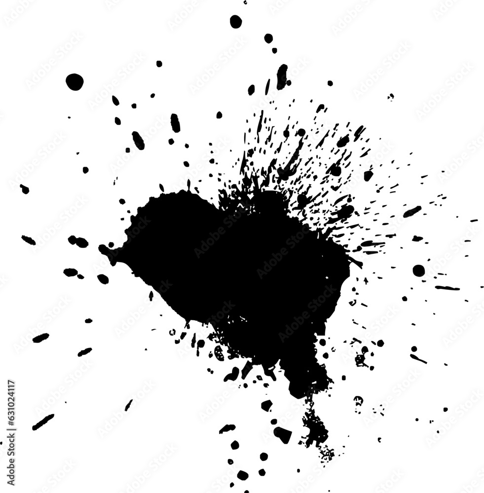 black ink dropped splatter splash brush painting in grunge graphic element style