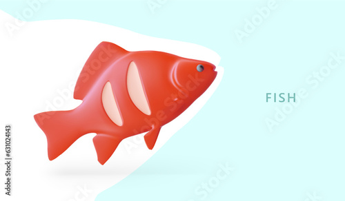 Realistic fish with cutouts for grilling. Vector banner on blue background, place for text. Seafood dishes. Diet food. Concept for fish menu. Horizontal advertising banner for social networks