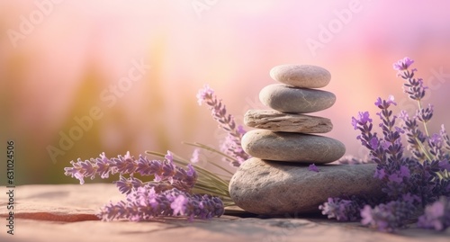 Lavender flowers and stones
