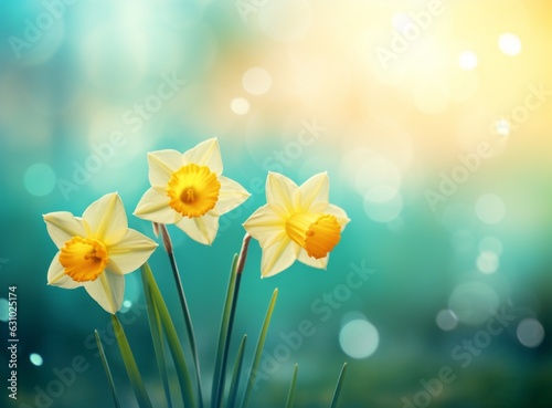 Daffodils and bright green grass background
