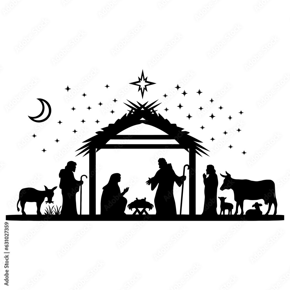 Holy Night Silhouette Nativity Scene Of Baby Jesus Silhouette In A