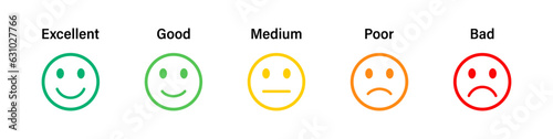 Smiley emoticon rating. Smiley feedback emoticon rating. Smiley emoticon icon face rating. Stock vector