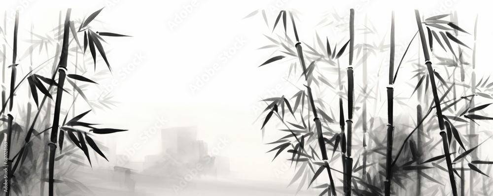 Japanese sumi-e style bamboo painting. Japanese ink painting of a bamboo. Generative AI Japanese sumi-e style bamboo painting. Japanese ink painting of a bamboo. Generative AI