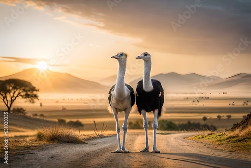 Fotografie, Tablou ostrich at sunset