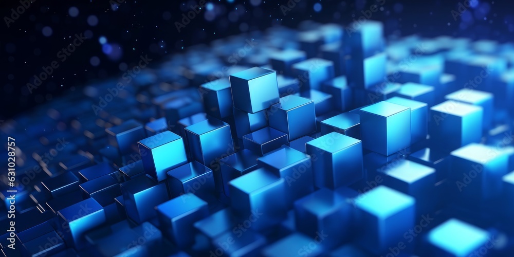 Rising momentum of data intelligence. Big data and Ai core data concept image. Dark and light metallic blue block stacked and rising. Shallow depth of, Generative AI Rising momentum of data intelligence. Big data and Ai core data concept image. Dark and light metallic blue block stacked and rising. Shallow depth of, Generative AI