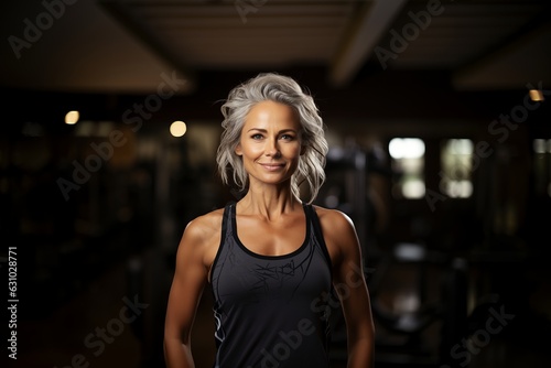  Fitness portrait, exercise and smiling woman at gym for a workout, training and body motivation at health club. Face of sports or athlete female focus on performance, progress and healthy